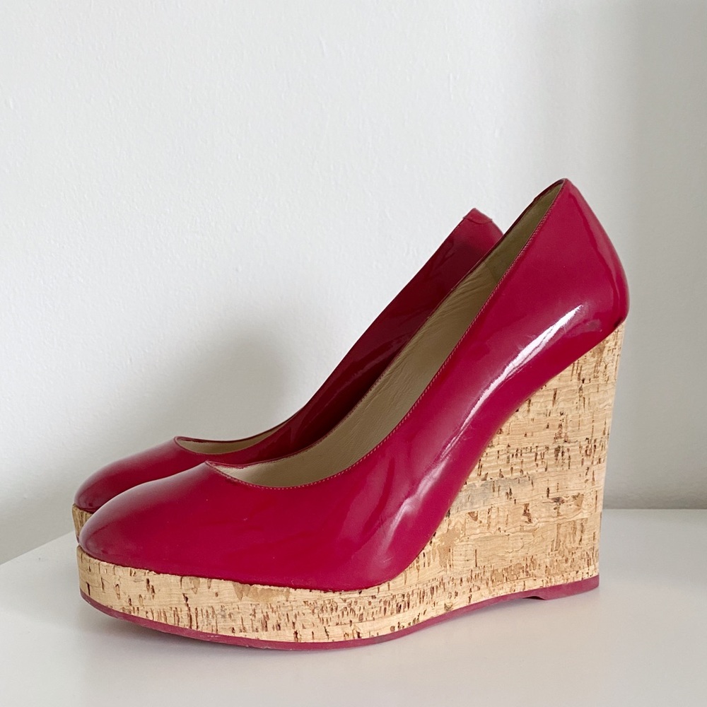 YVES SAINT LAURENT YSL Patent Leather Cork Wedge